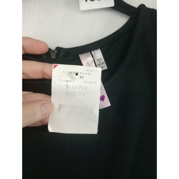 NWT Three Pink Hearts Dress Black Zipper Mini Size S Faux Wrap Front Stretch - Picture 3 of 14